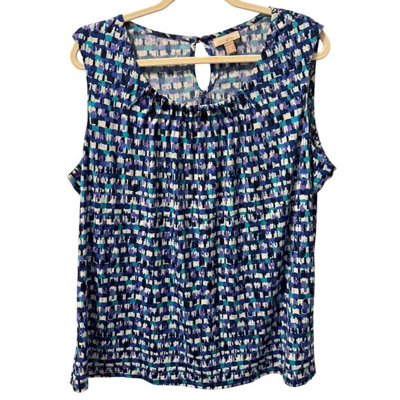 Roz & Ali Womens Sleeveless Blue Multi-Print Blouse Sz 2X - Picture 1 of 12